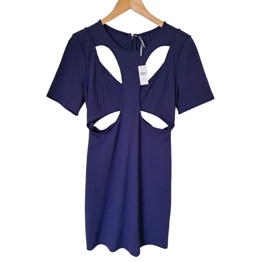 NWT Anthropologie Ponte Cut-Out Mini Dress Size Medium Navy Blue - Picture 11 of 12